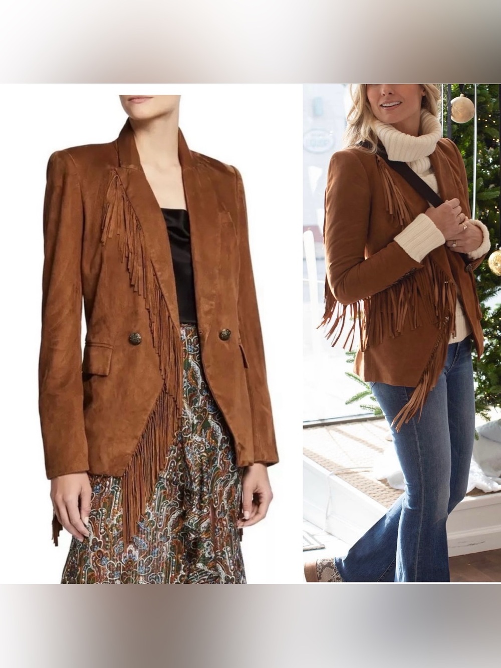 Veronica Beard Pali Dickey Jacket Lamb Suede Fringe Brown Fall Coat Size 4 - Picture 2 of 9